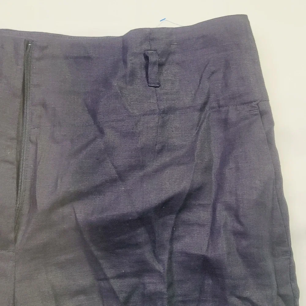 H&M Wide Leg Linen Blend Trousers Women's Size 12 Navy Blue Casual Professional